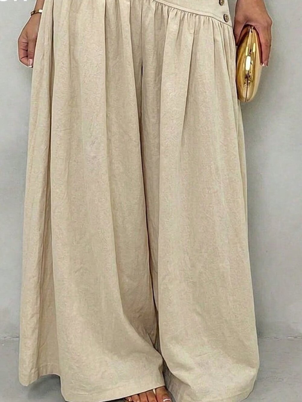 Apricot Casual Minimalist Women's Woven Asymmetrical Waist Wide Leg Pants - Picture 2 of 6